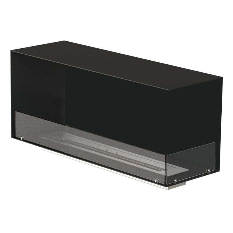 Foco Corner Right 1200 - Modern right-sided corner bioethanol fireplace with sleek black frame and tempered glass