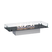 Foco Free 1000 - lit ethanol flame on its stainless steel base, white-background studio shot