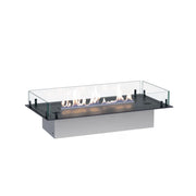 Foco Free 800 - lit ethanol flame on its stainless steel base, white-background studio shot