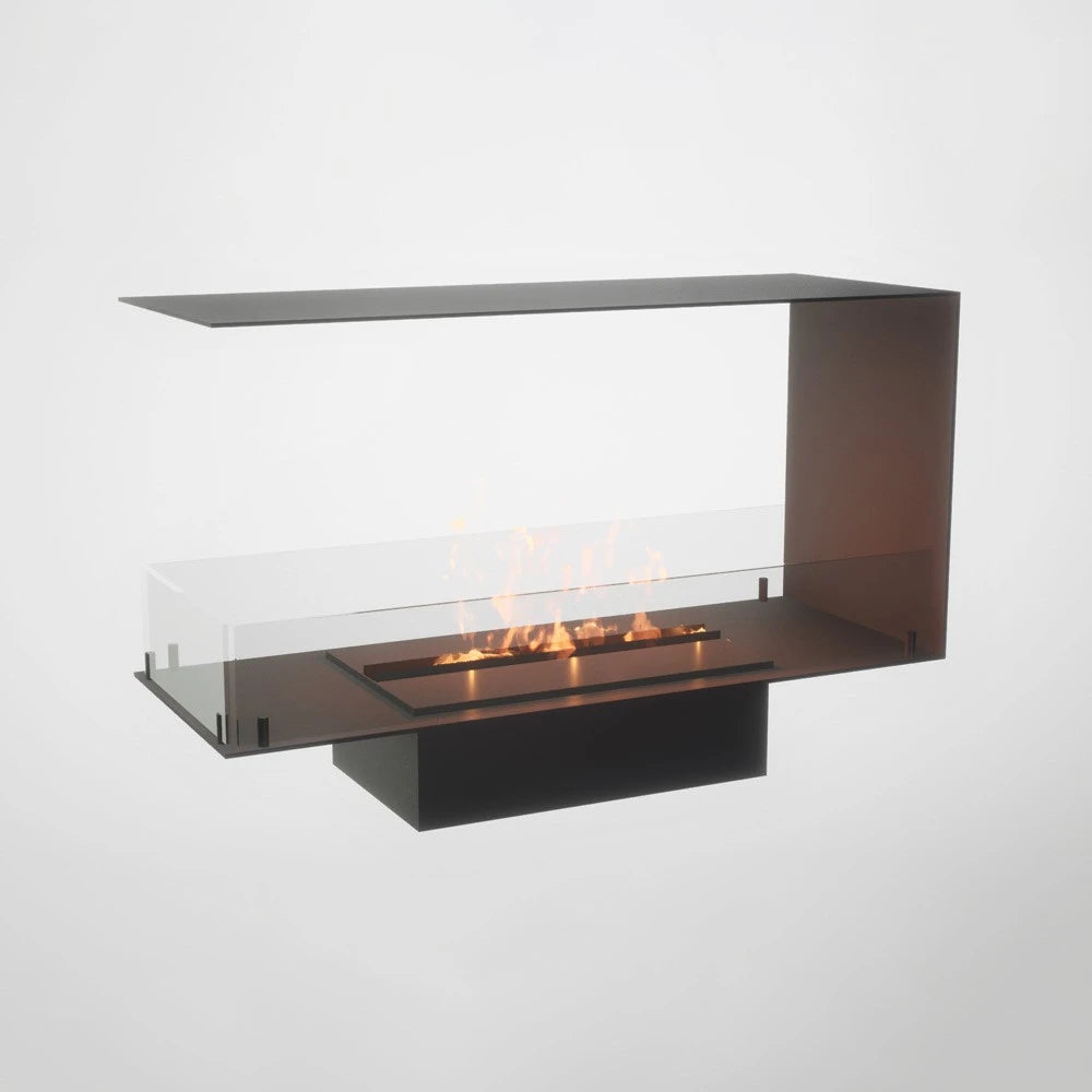 Foco Room Divider 1000 bioethanol fireplace with three-sided flame view.