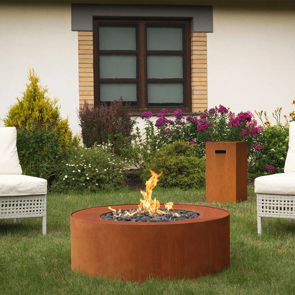 Planika Galio Star Corten Automatic Gas Fireplace for outdoor use