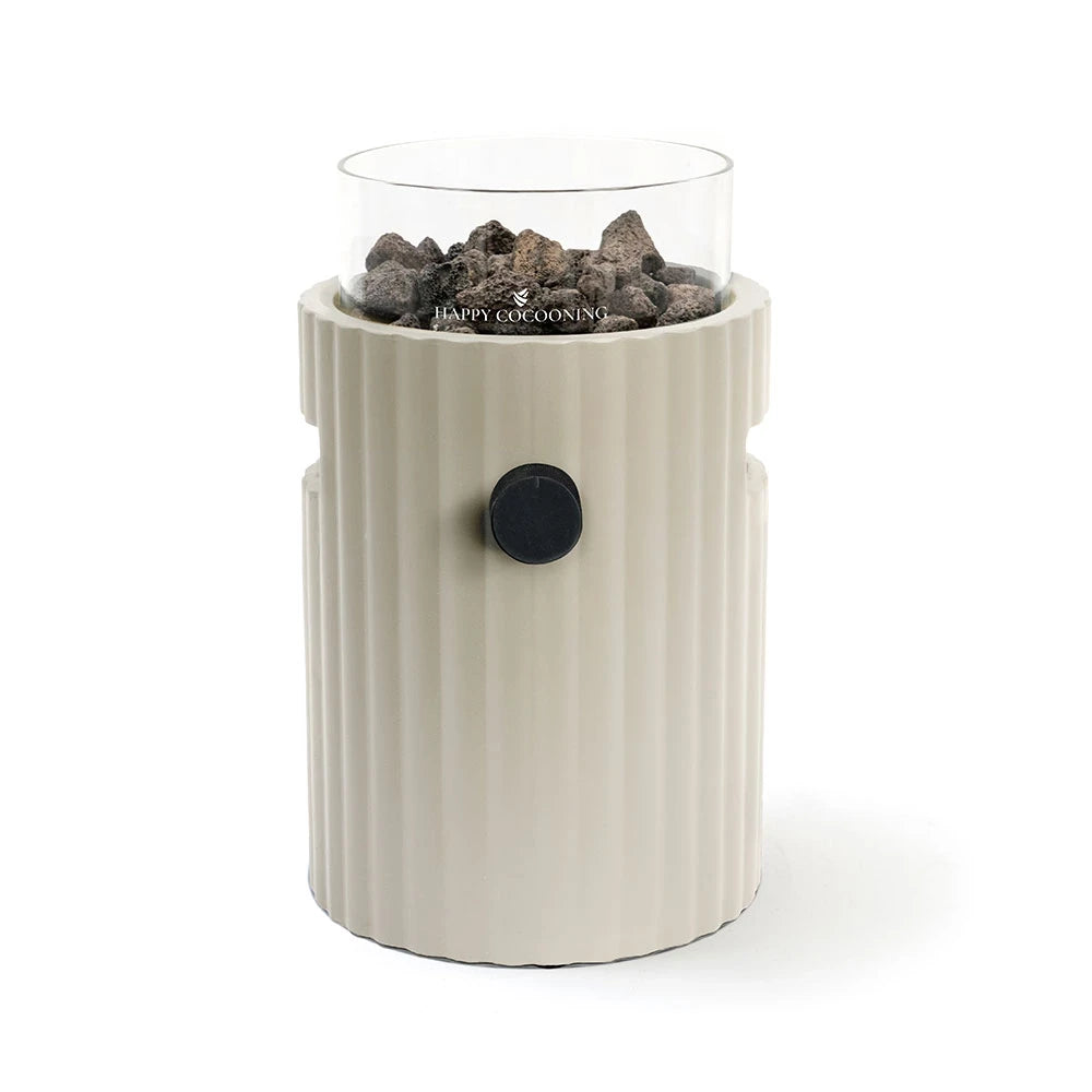 Lumi Rib oyster beige ribbed tabletop gas fireplace
