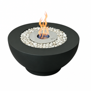 ScandiFlames Circula black bioethanol fire pit with a lit ethanol flame, studio shot on white background