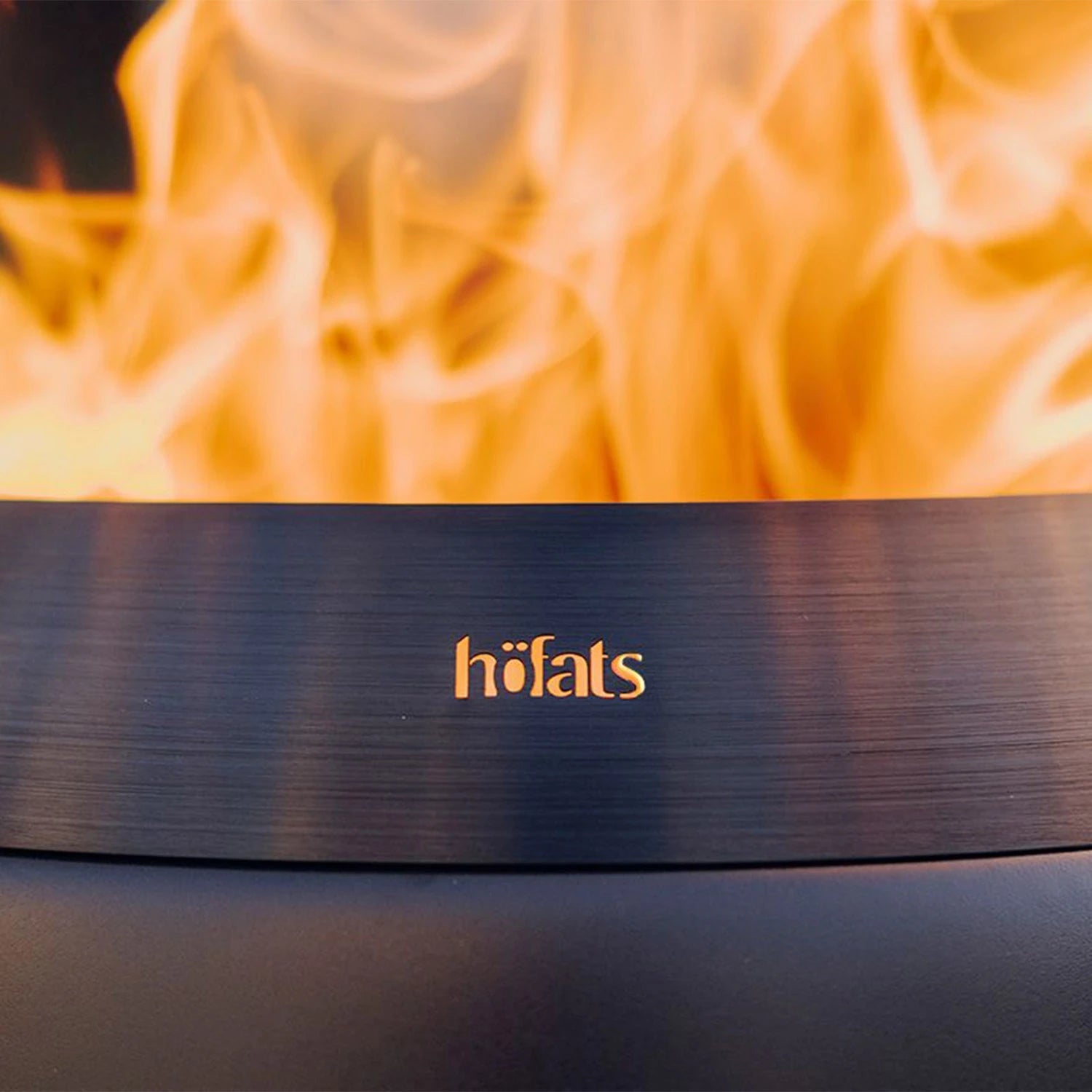 Höfats MOON 45 all black fire basket with tall stainless steel stand