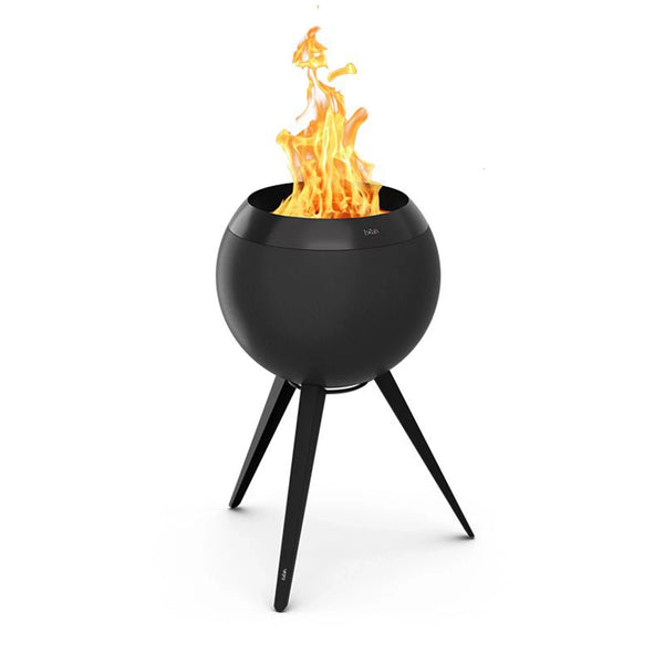 Höfats MOON 45 all black fire basket with tall stainless steel stand