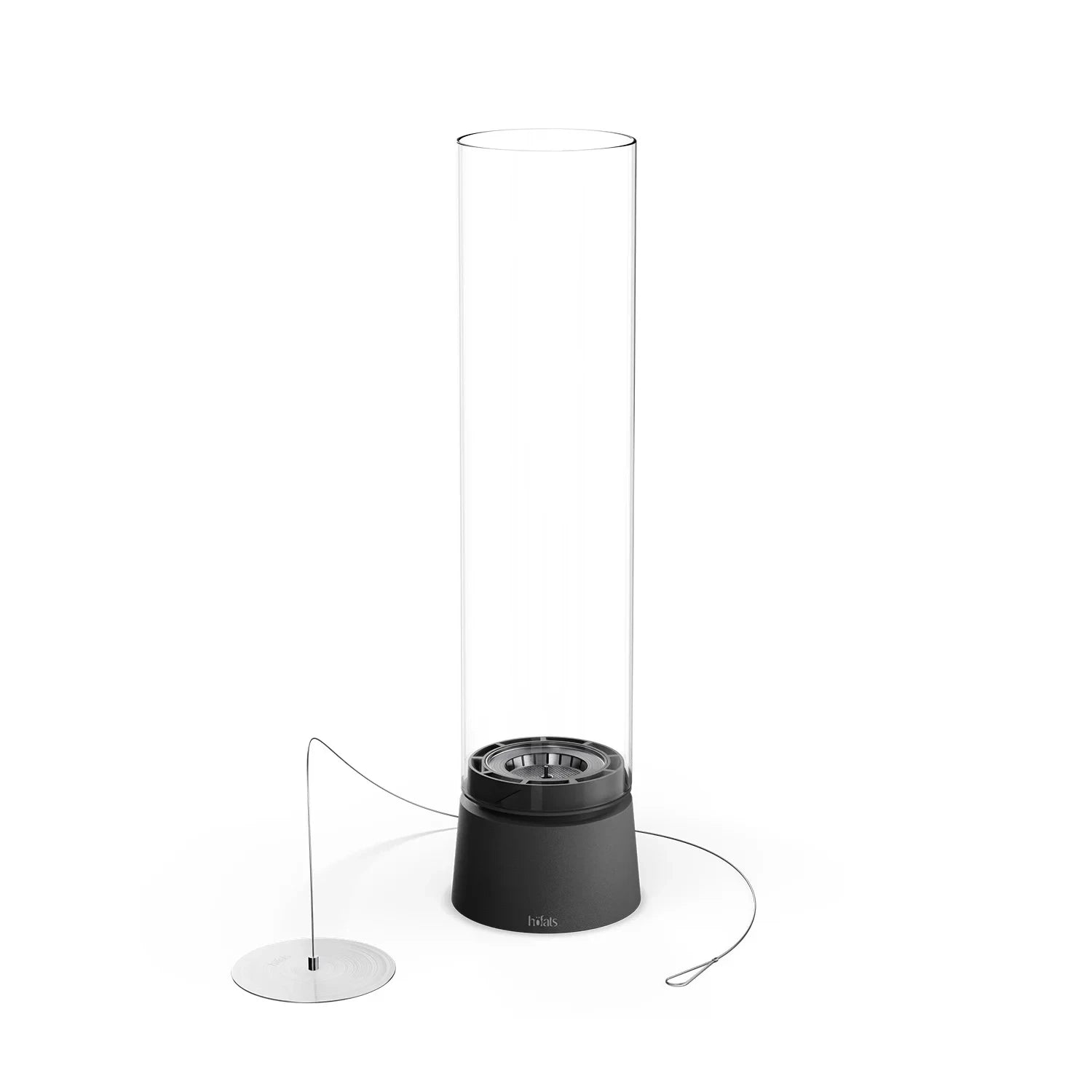 Höfats SPIN Air 1200 - Matt black table bioethanol fireplace with tall cylindrical glass.