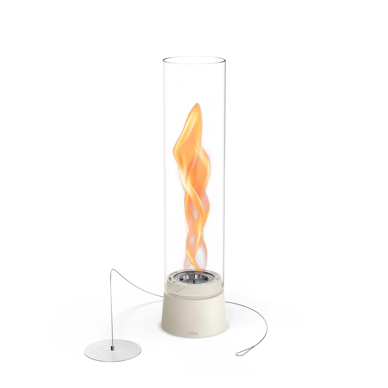 Höfats SPIN Air 900 Cream White Table Biofireplace with Tall Cylindrical Glass and rotating flames