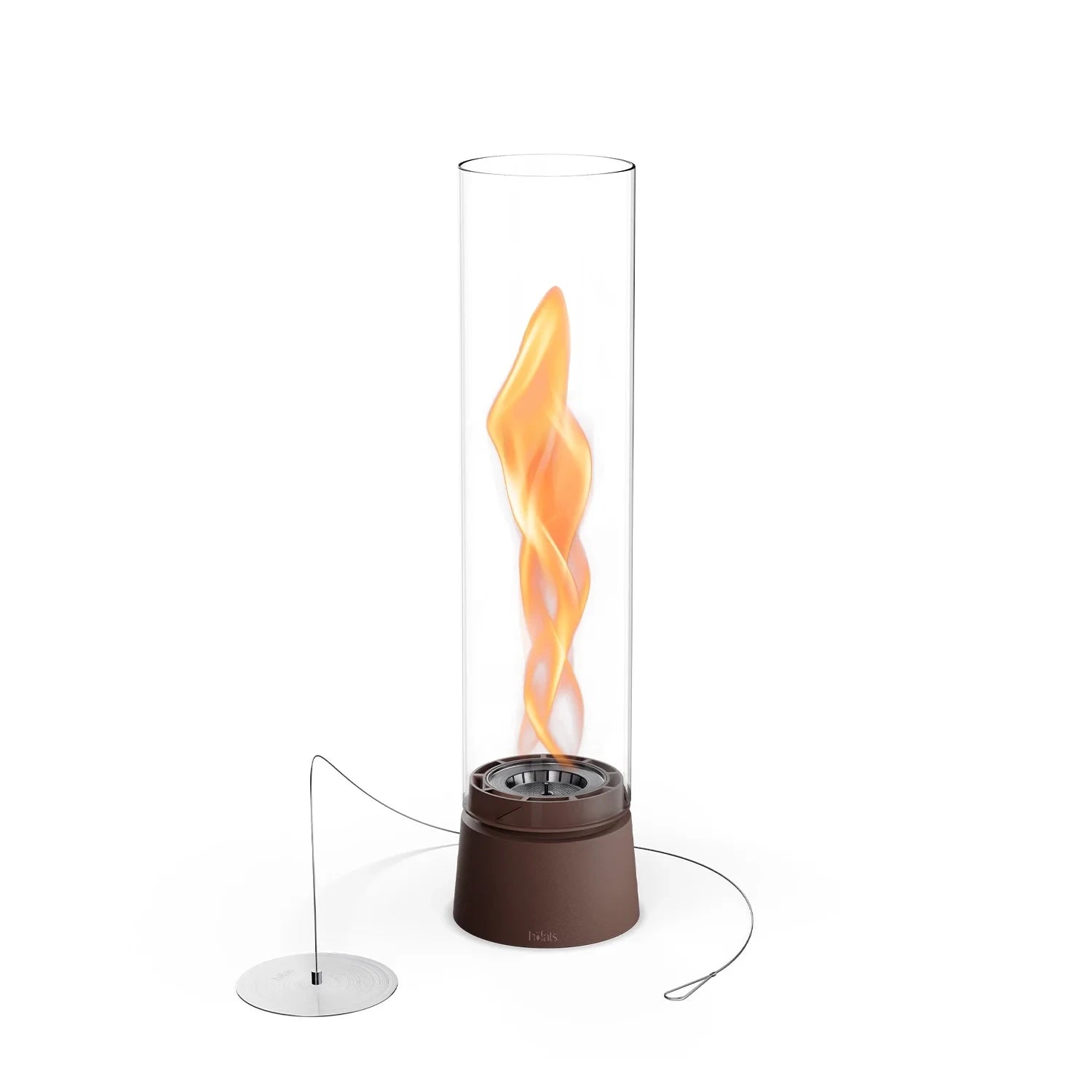 Höfats SPIN Air 900 Oxyde Red tabletop bioethanol fireplace with high cylindrical glass