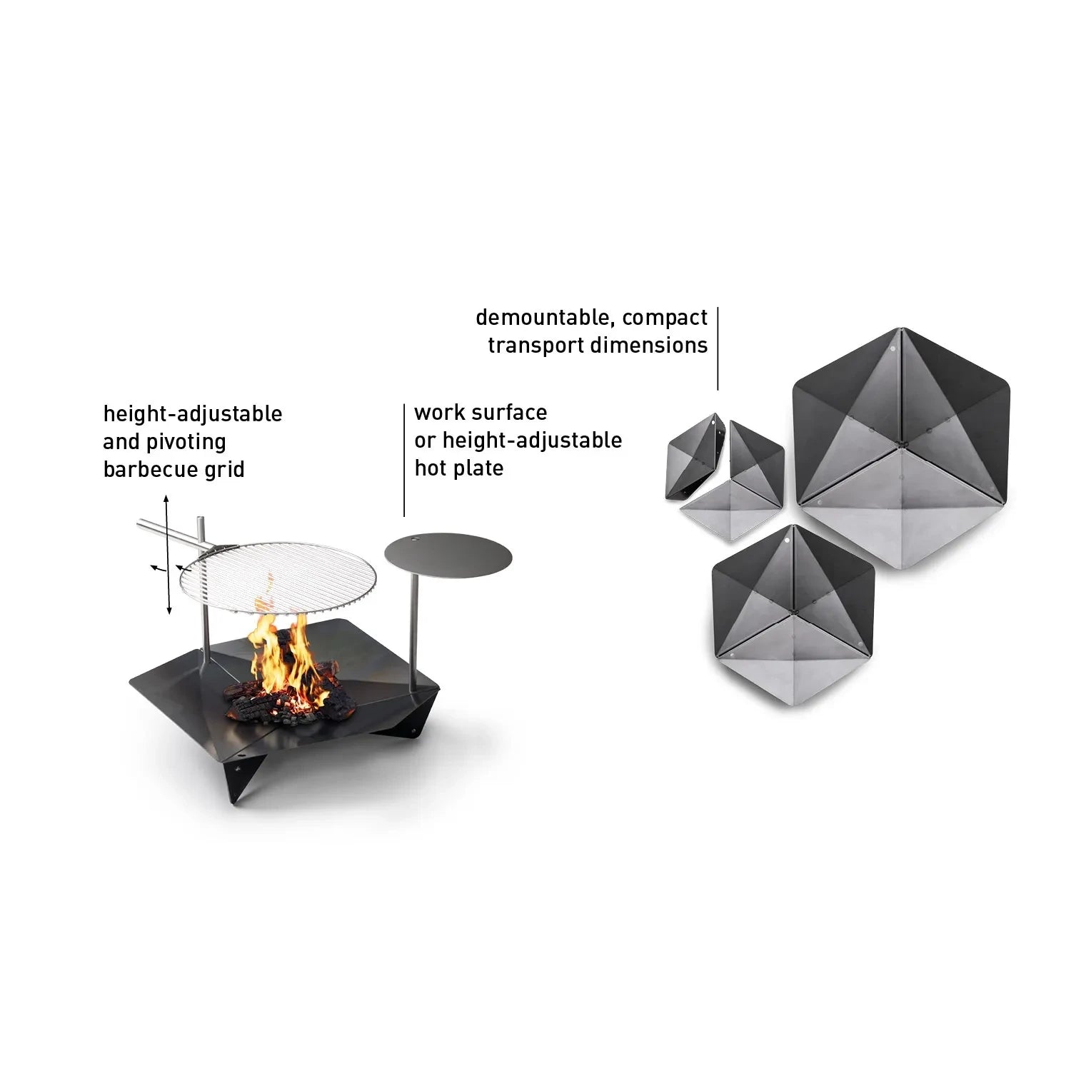 Höfats TRIPLE 90 Fire Pit with Grill Features