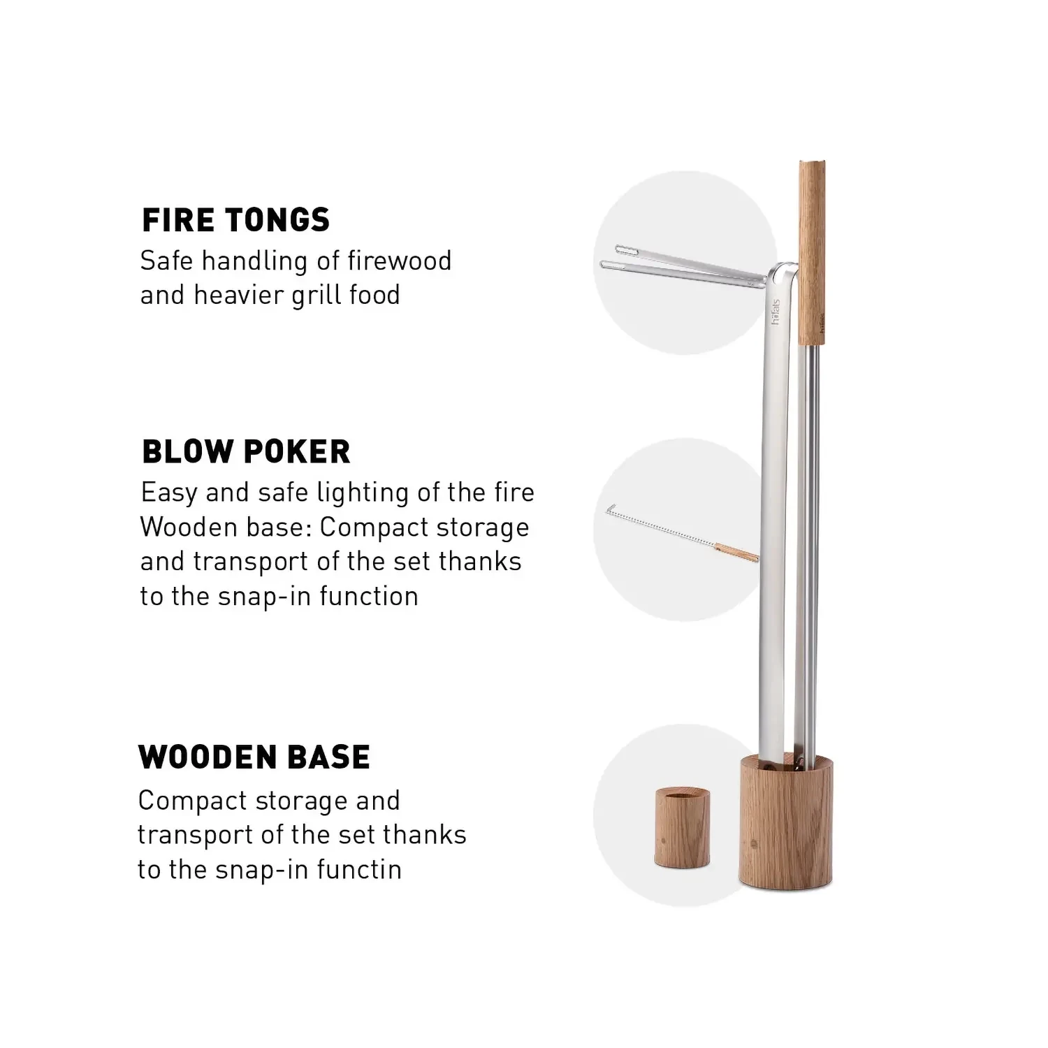 Fire Tool Set - 3 pcs. - Three-piece all-in-one set consisting of fire  blow poker and wooden base