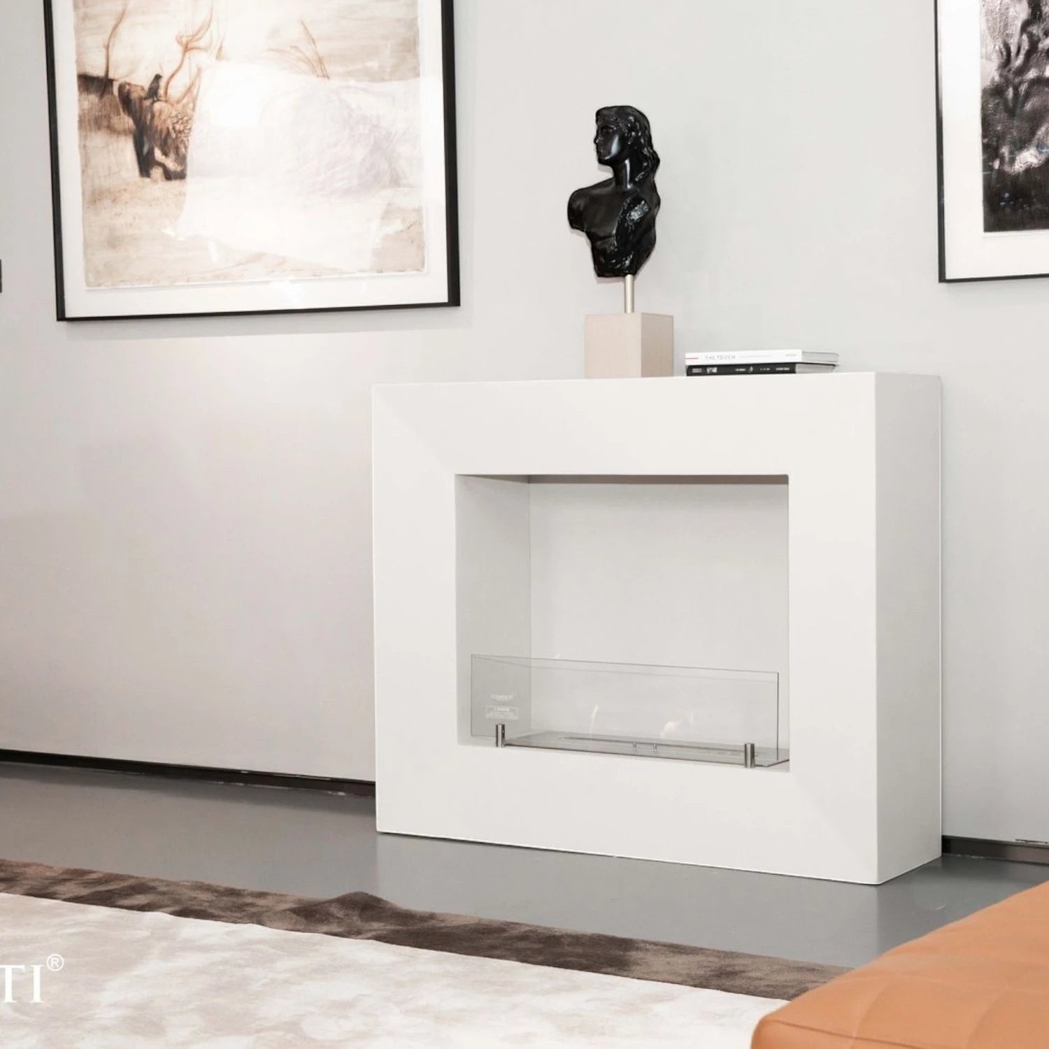 MILANO bioethanol fireplace in Cream White – freestanding with glass
