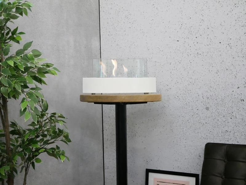 Bio chimenea de mesa ovalada en color blanco