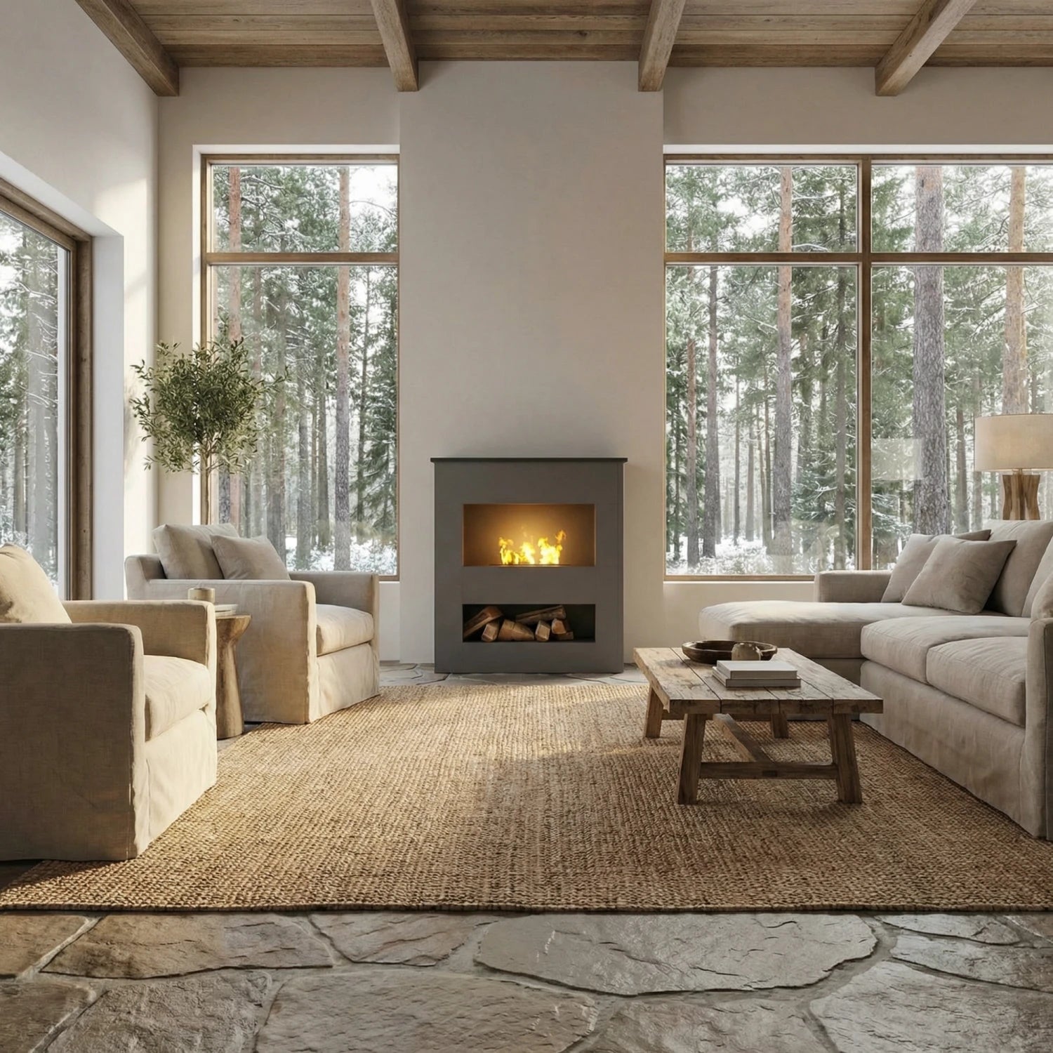 Brecht Grey - OMC 600 Electric Fireplace – Realistic Flame, Eco-Friendly Design, Freestanding