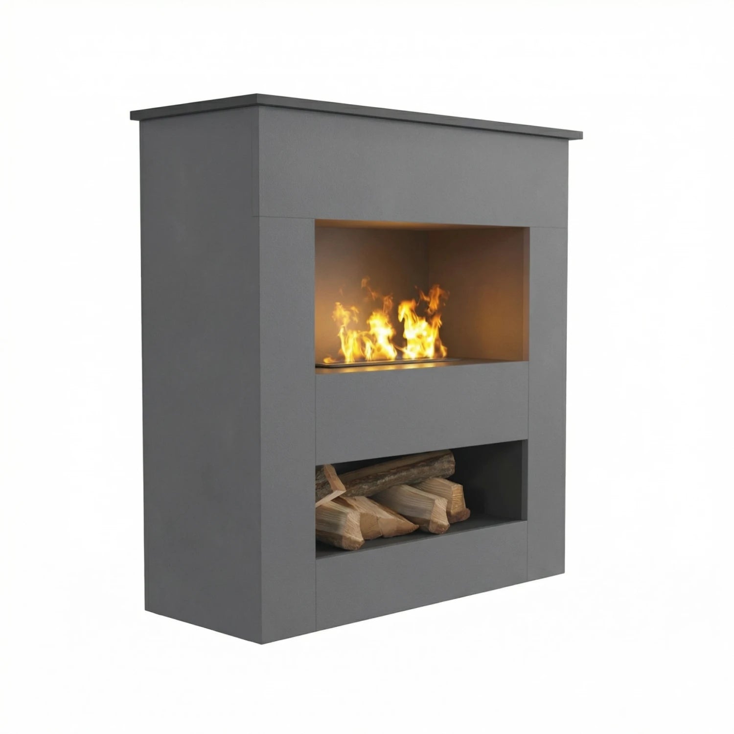 Brecht Grey - OMC 600 Electric Fireplace – Realistic Flame, Eco-Friendly Design, Freestanding