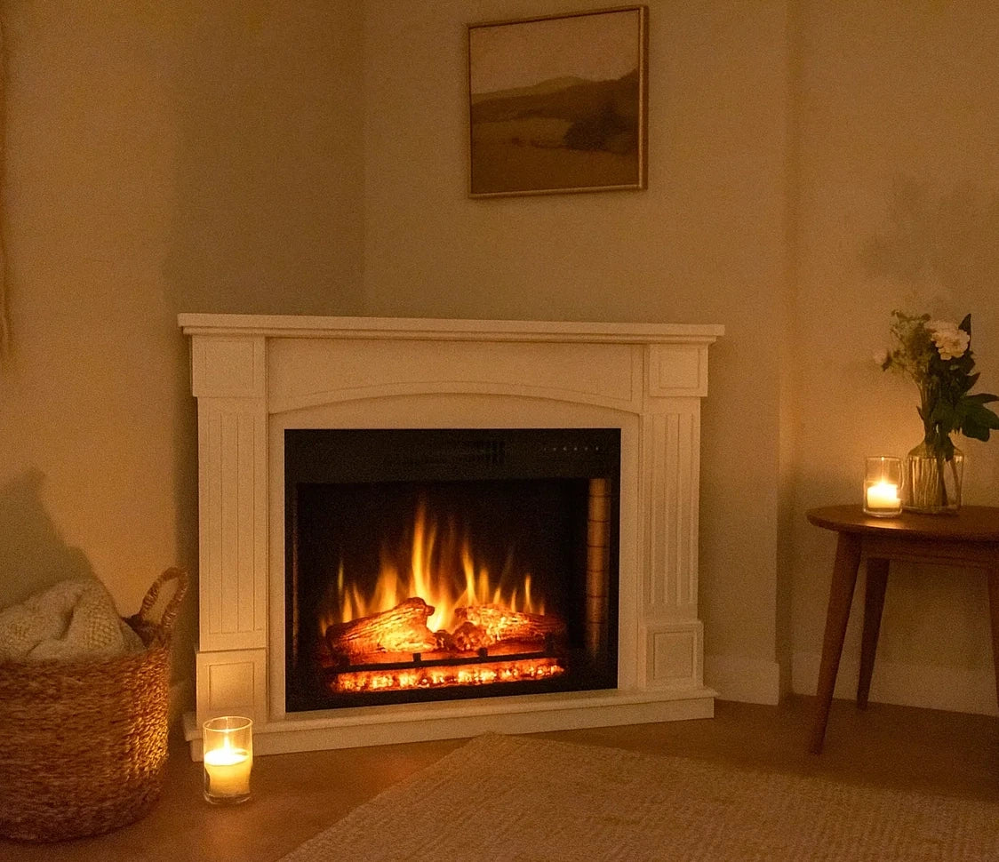 Chimenea Eléctrica de esquina Boston – Blanco