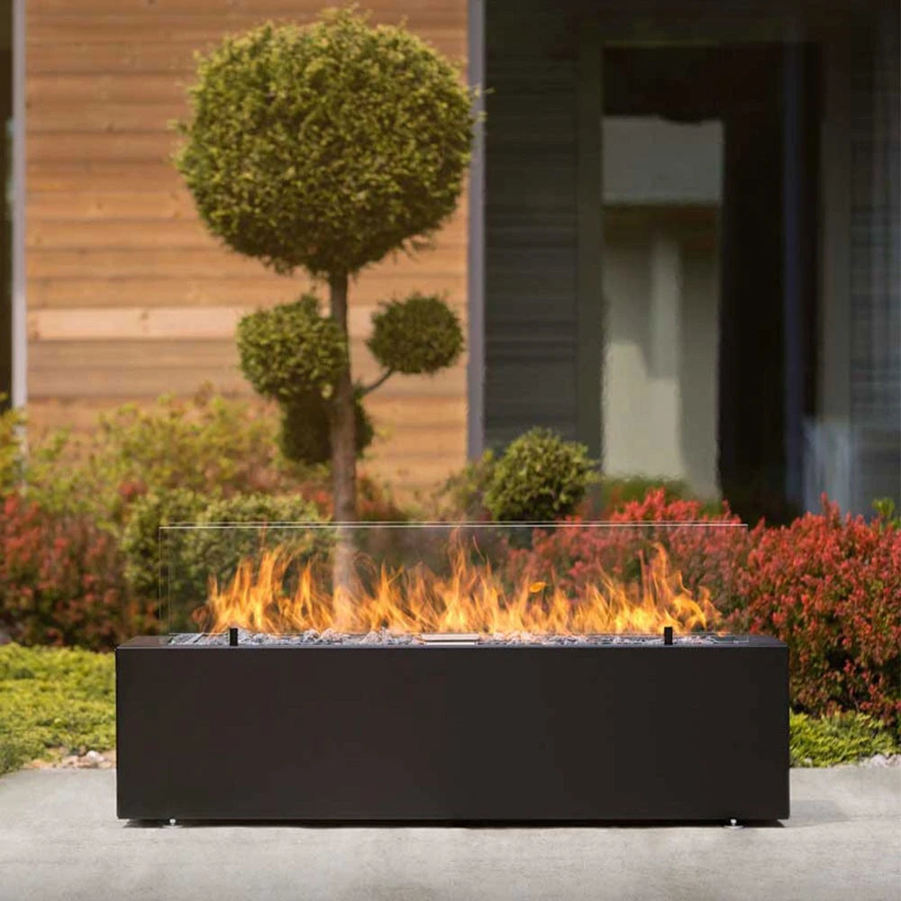 Planika Galio Outdoor gas fireplace in black steel finish and with manual control system