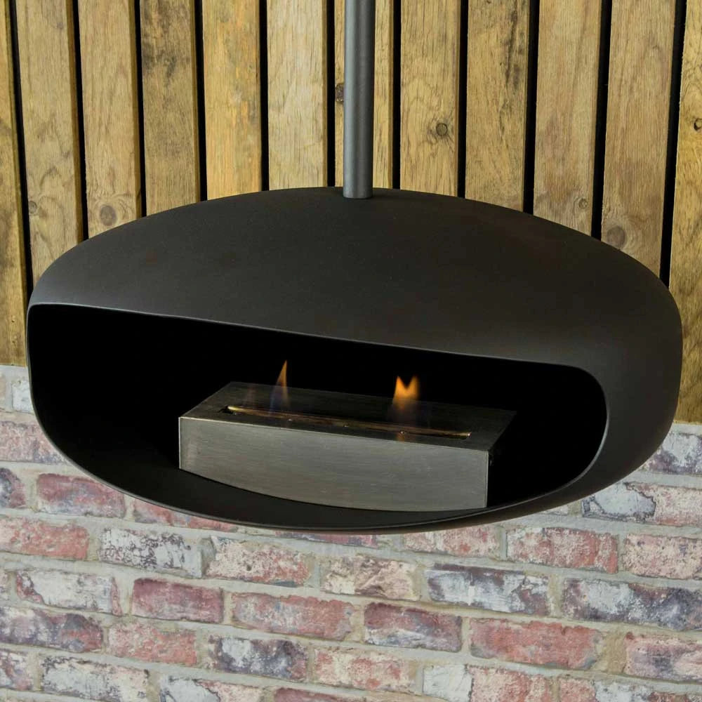 Black UFO-60 Hein & Haugaard handcrafted ceiling-mounted fireplace