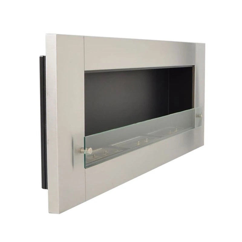 Large Stainless Steel Bio Fireplace for Wall Mounting with Glass Panel