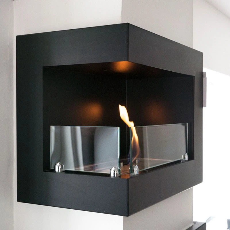 Left-sided 50 cm black ethanol fireplace 1.5 L