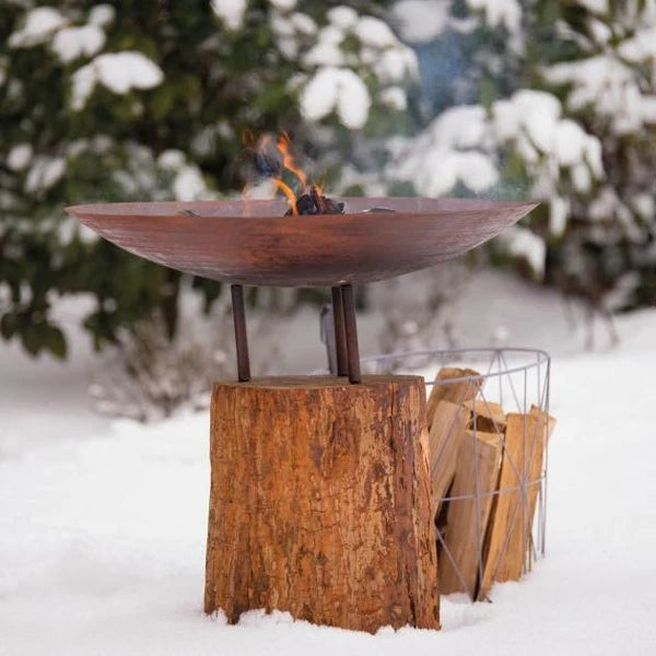 Corten Steel Firepit On A Wooden Base