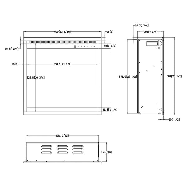 Insertable Eléctrico de Chimenea 3D 24" Cuadrado (60 × 60 cm)