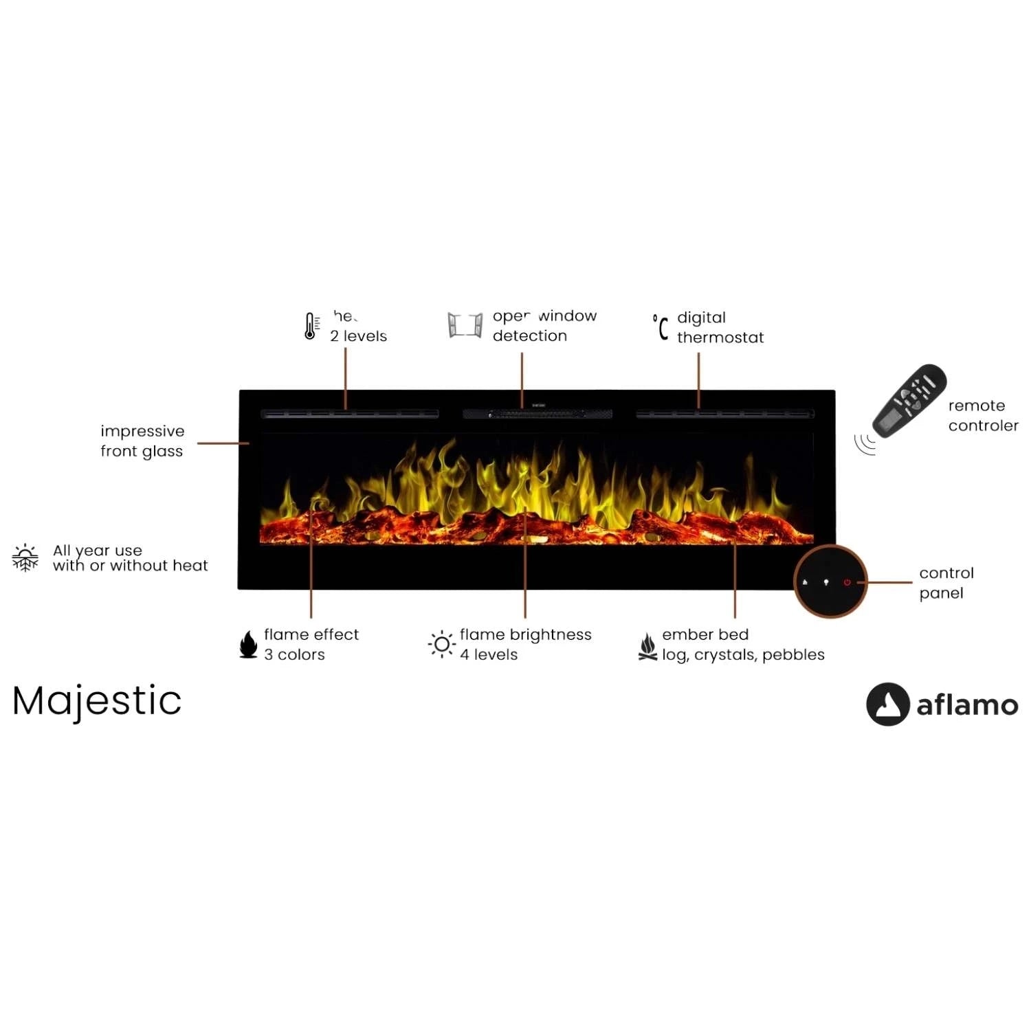 Chimenea eléctrica de pared Majestic de 45" (114 cm)
