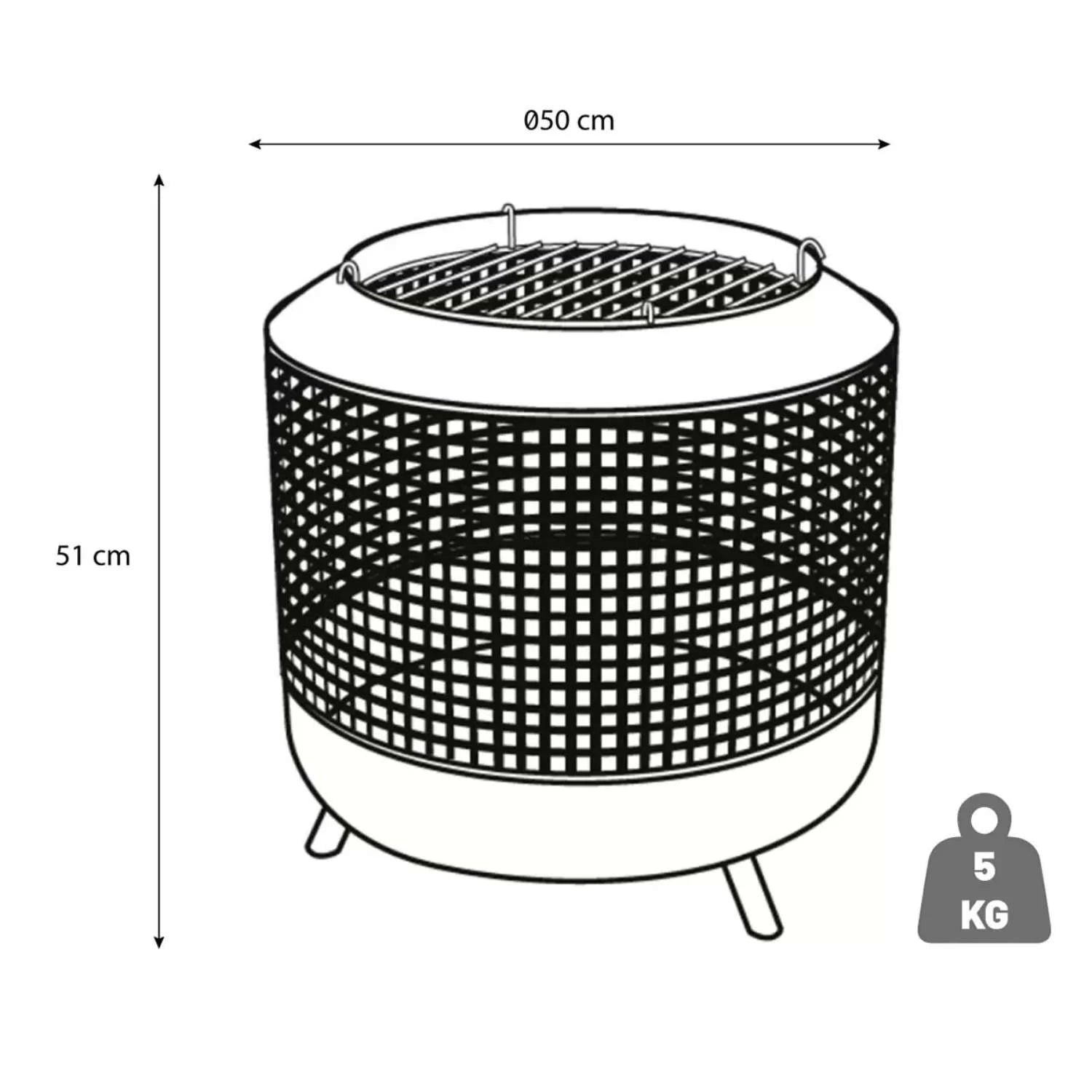 Midland fire basket with grill rack, designed for outdoor heating and cooking with a stylish design