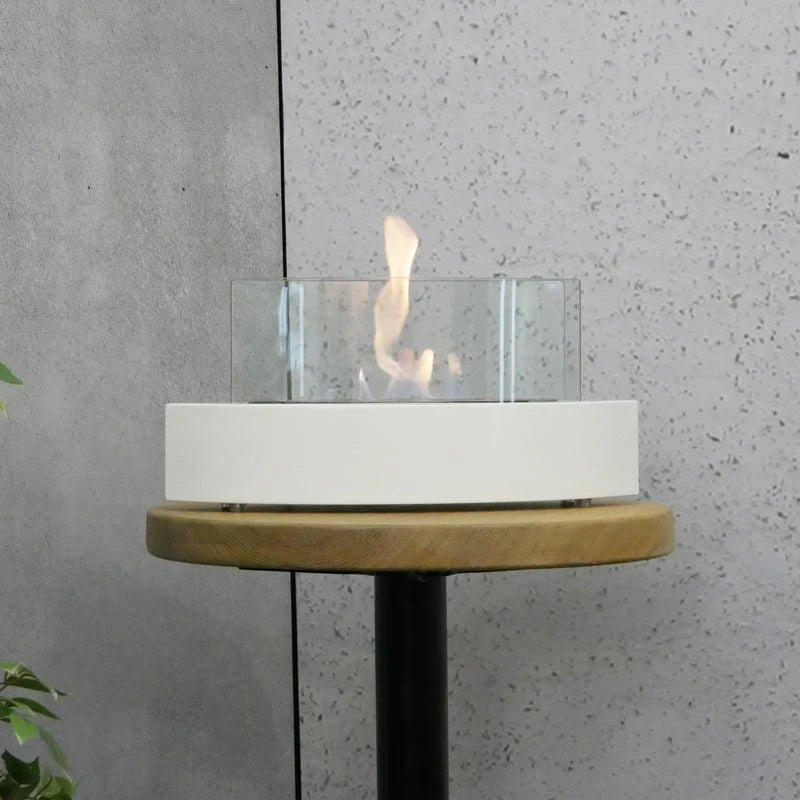 Bio chimenea de mesa ovalada en color blanco