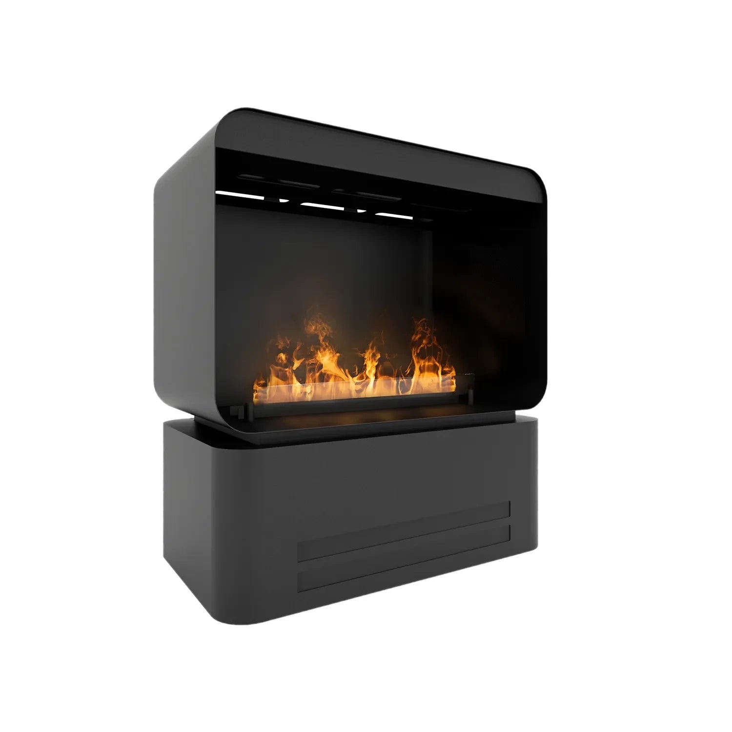AI 500 freestanding water vapour fireplace in black, featuring realistic water vapour flames