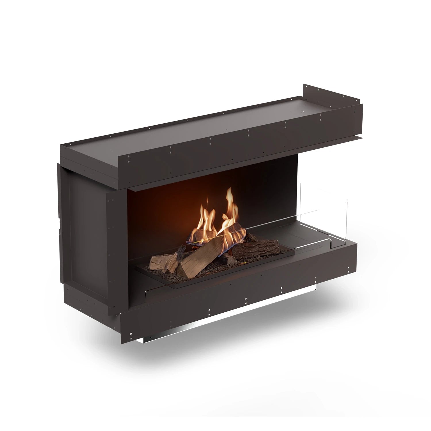 Planika Forma 1200 Right Corner built-in bioethanol fireplace with FLA4 990 Logs burner