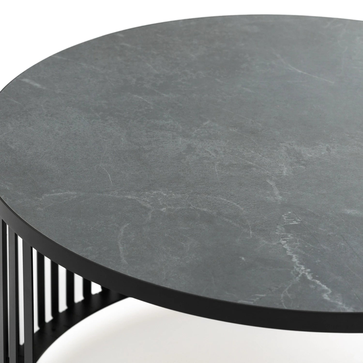 Planika Moon black freestanding outdoor gas fire table with ceramic marble finish tabletop