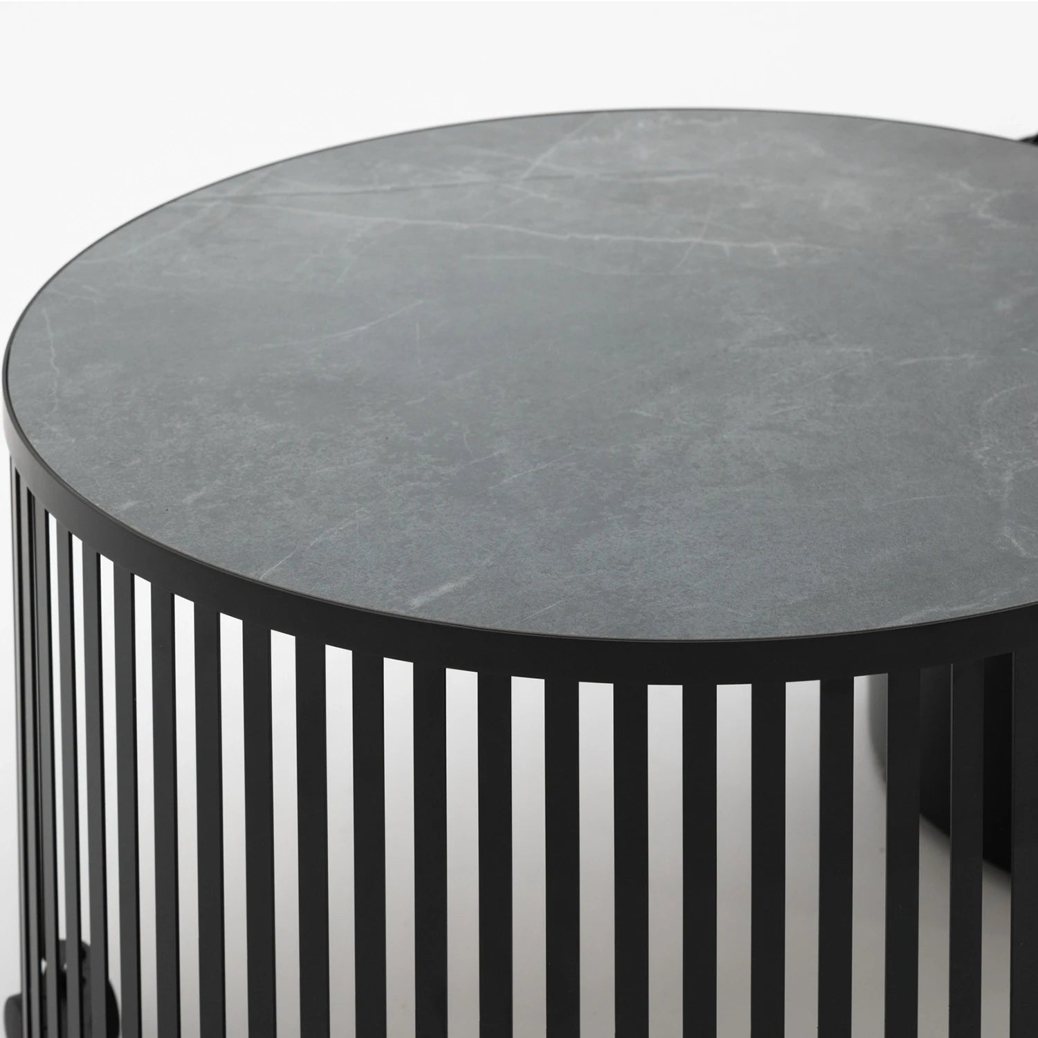 Planika Moon black freestanding outdoor gas fire table with ceramic marble finish tabletop