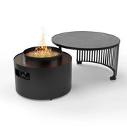 Planika Moon black freestanding outdoor gas fire table with ceramic marble finish tabletop