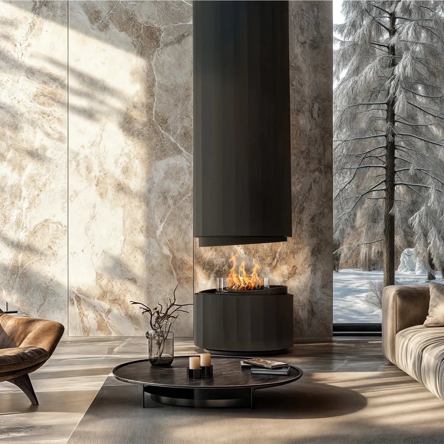 Planika Pillar - Ceiling Suspended Bioethanol Fireplace with  automatic BEV bioethanol burner