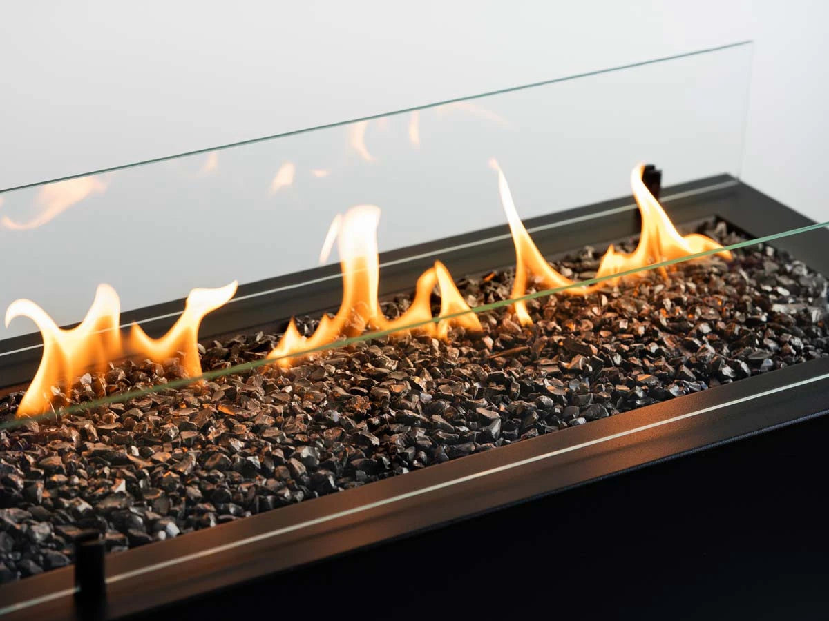 Planika Rio Black Outdoor gas fireplace with elongated flame