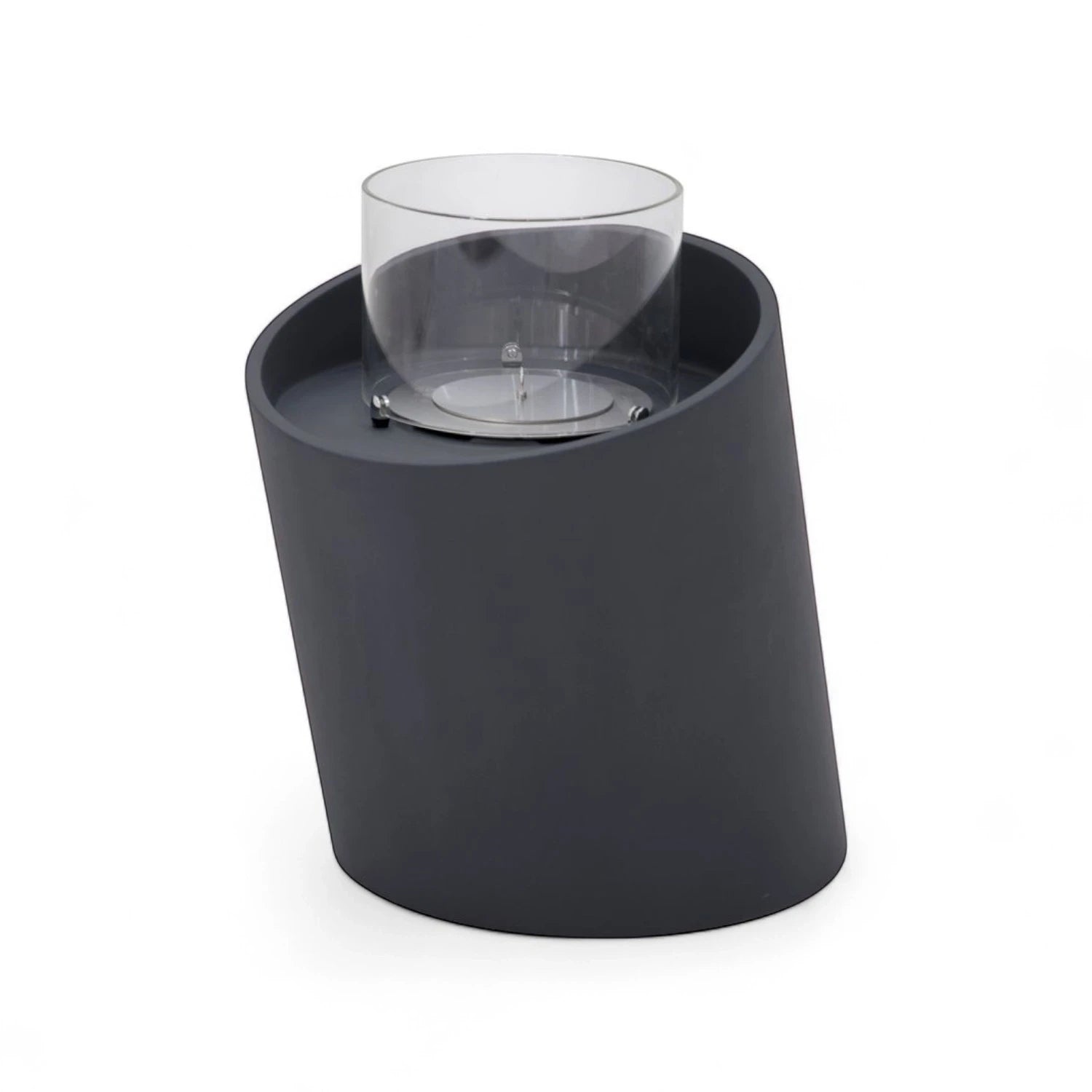 TORRE bioethanol fireplace M – black fiber concrete column with glass and blue stones