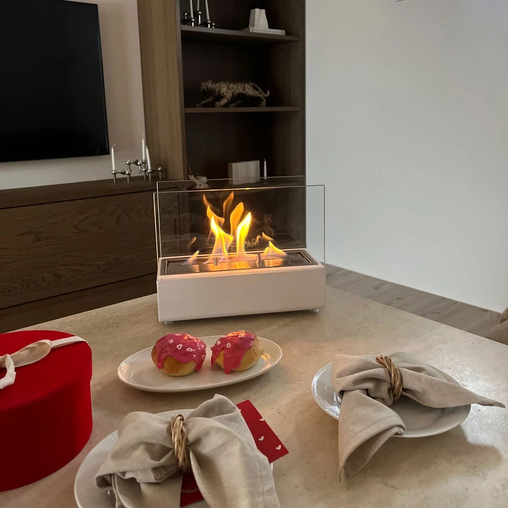 Chimenea de bioetanol blanco de mesa