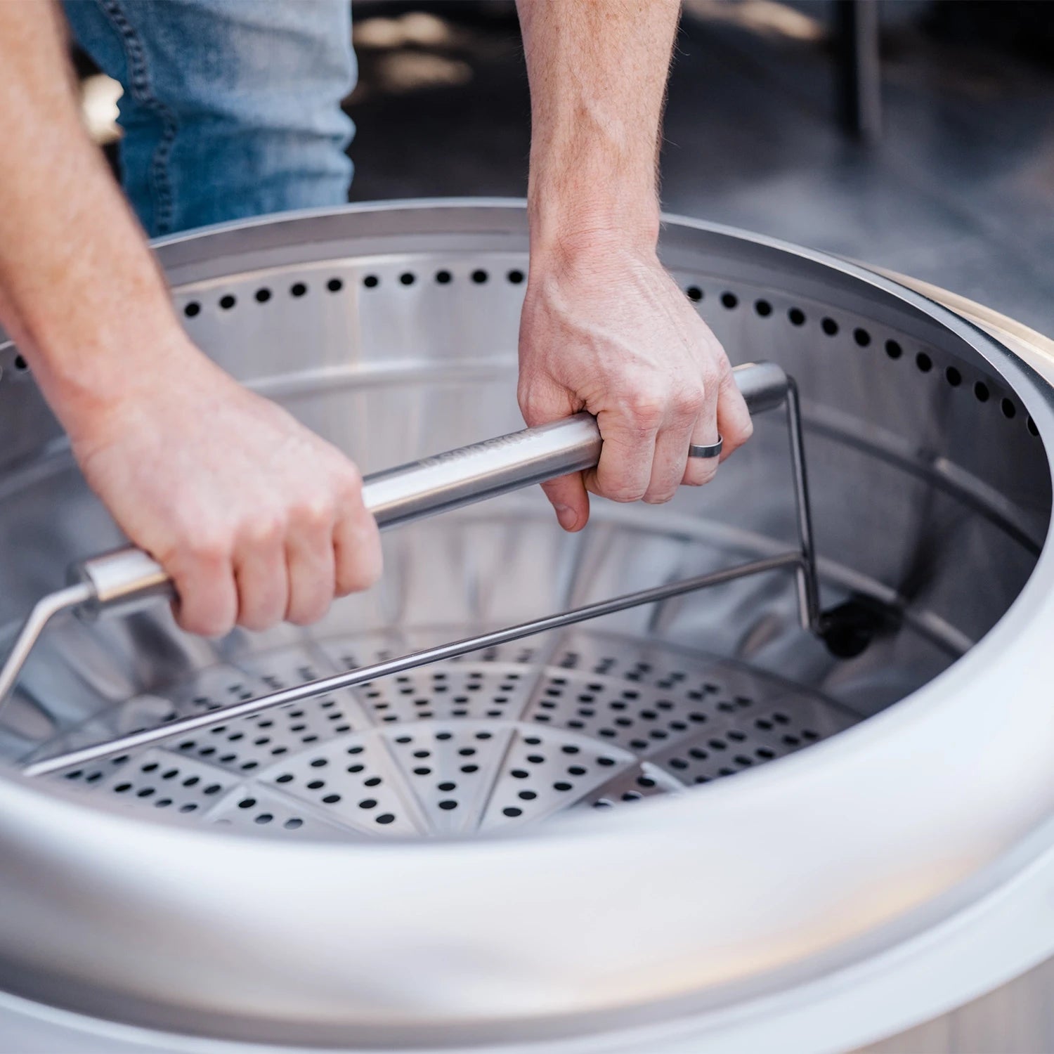 Solo Stove's Yukon fire pit handle in stainless steel
