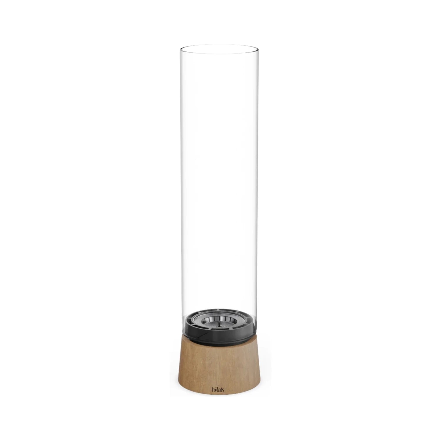 Höfats SPIN Air 900 Oak Wood Table Fireplace with Tall Cylindrical Glass