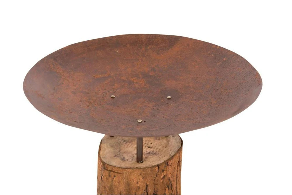 Corten Steel Firepit On A Wooden Base