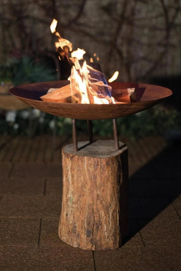 Corten Steel Firepit On A Wooden Base