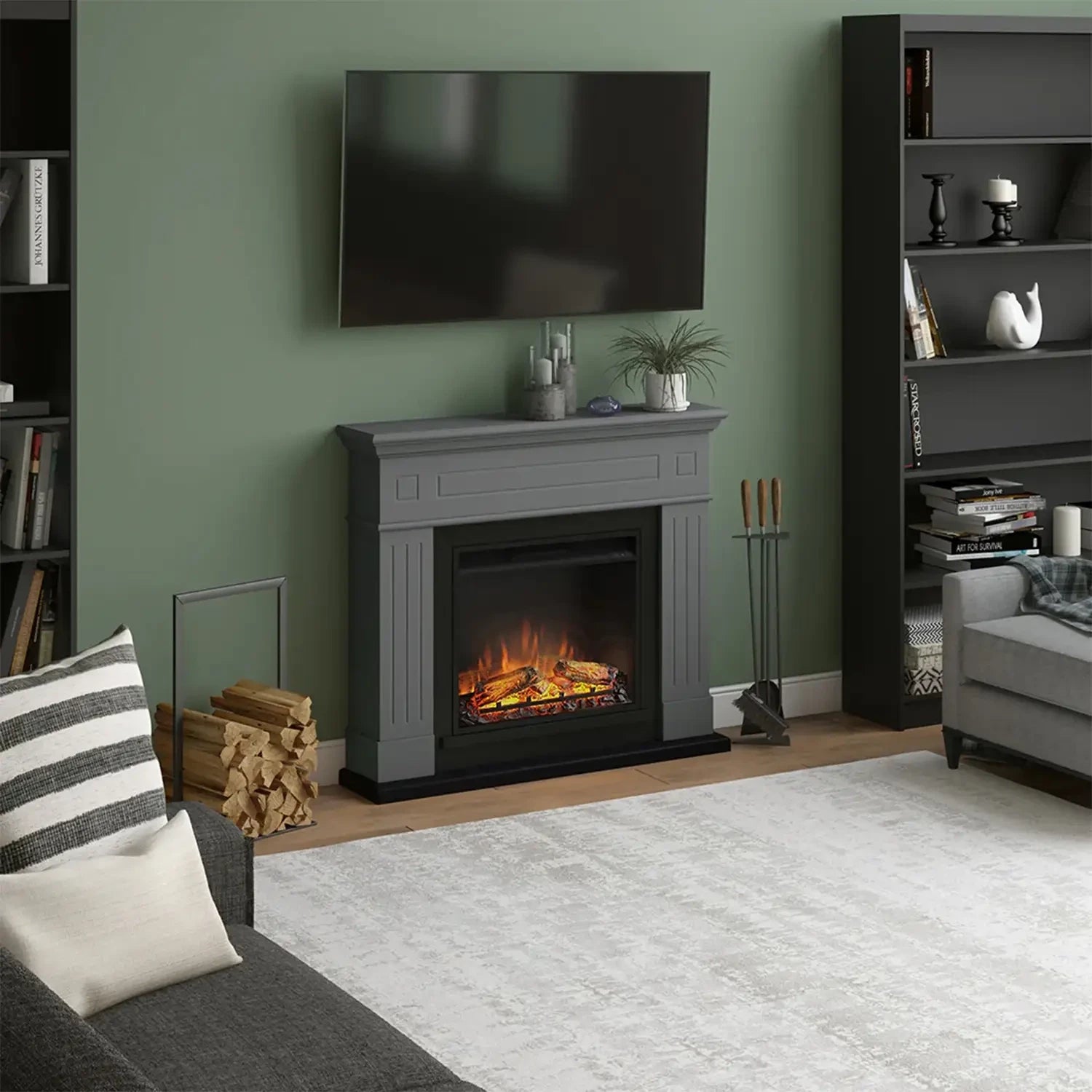 Chimenea eléctrica Larsen - gris