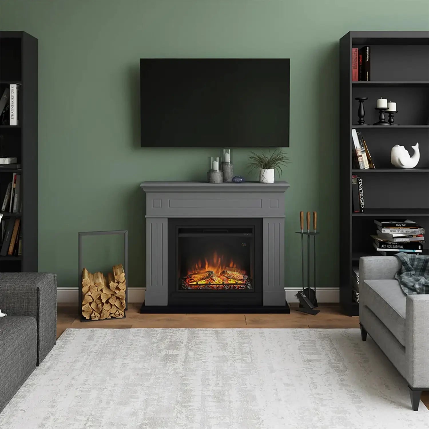Chimenea eléctrica Larsen - gris