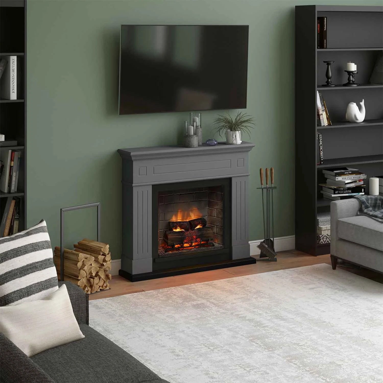 Chimenea eléctrica Larsen - gris