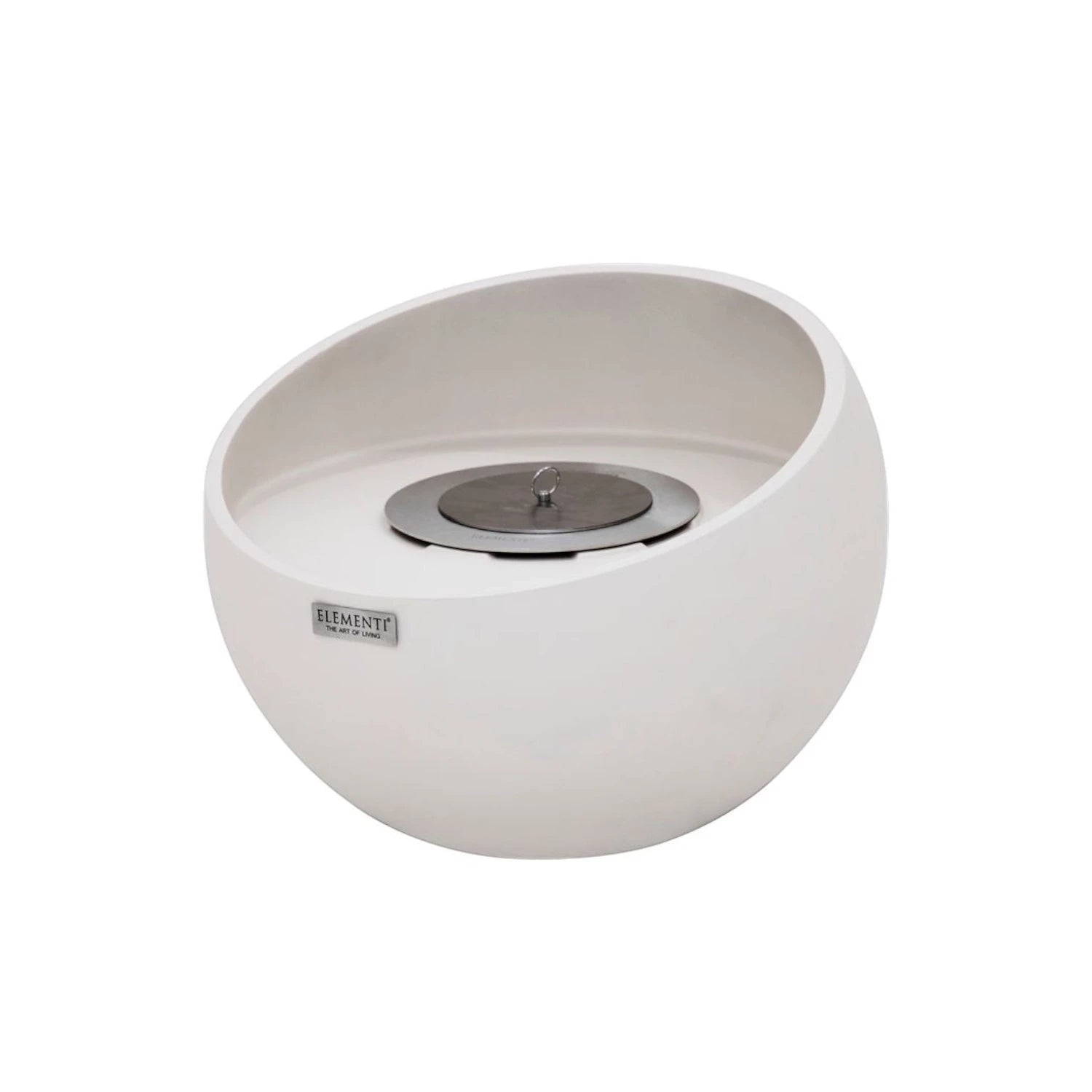 FIRENZE bioethanol fireplace – small round model in white fiber concrete with glass insert