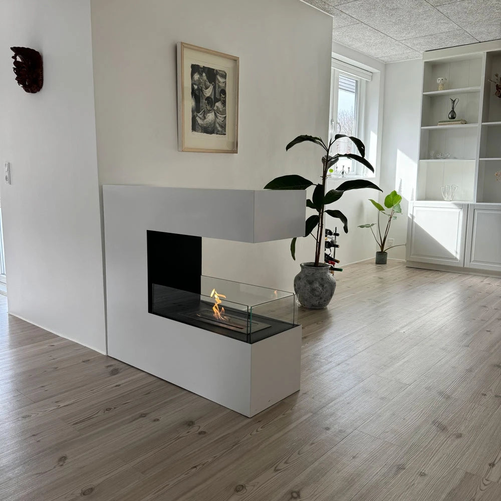 Topeka - Chimenea bioetanol de acero en blanco