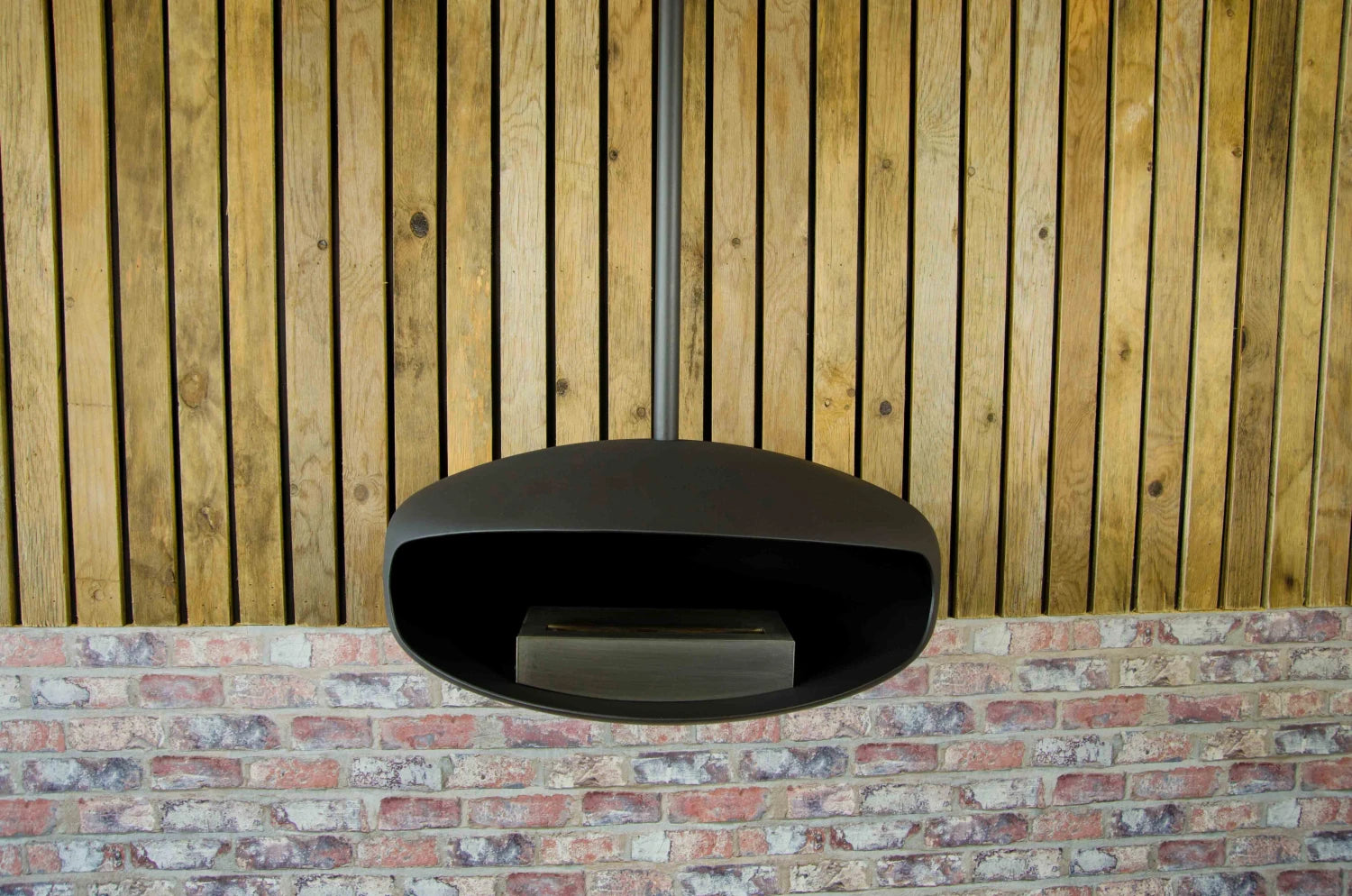 Black UFO-60 Hein & Haugaard handcrafted ceiling-mounted fireplace