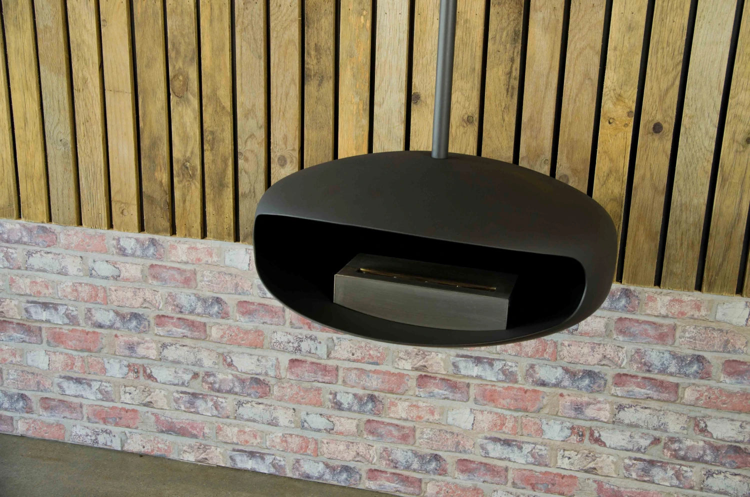 Black UFO-60 Hein & Haugaard handcrafted ceiling-mounted fireplace