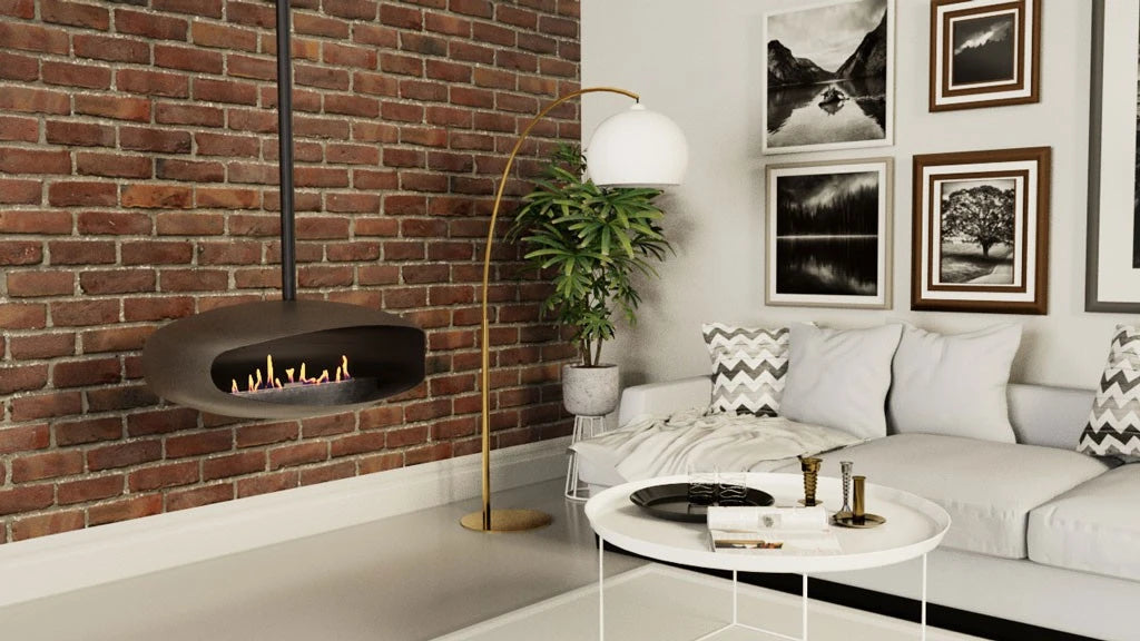 Hein & Haugaard UFO-80 ceiling-mounted bioethanol fireplace in the Industrial New York finish