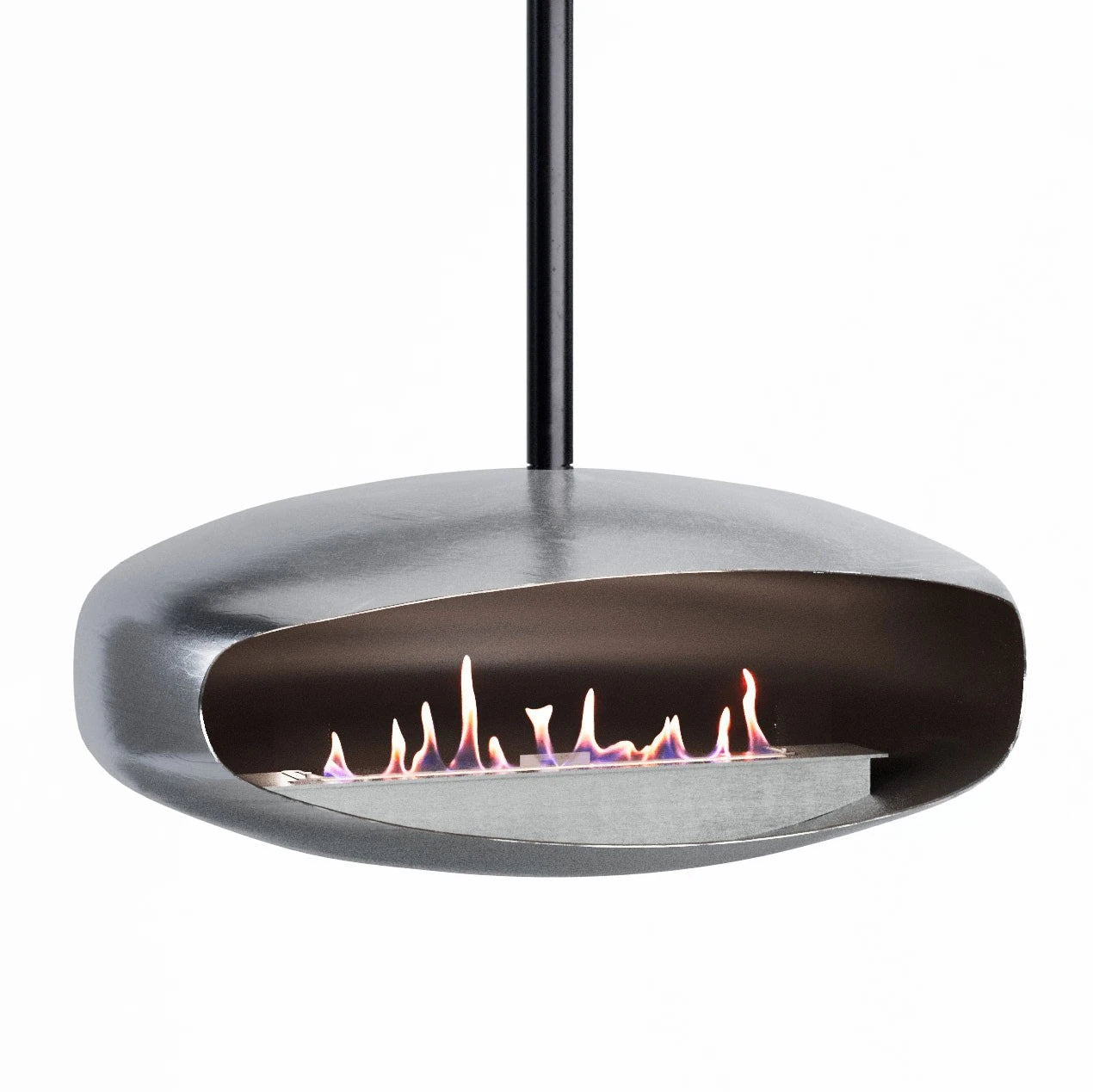 Hein & Haugaard UFO-80 ceiling-mounted bioethanol fireplace in a steel finish